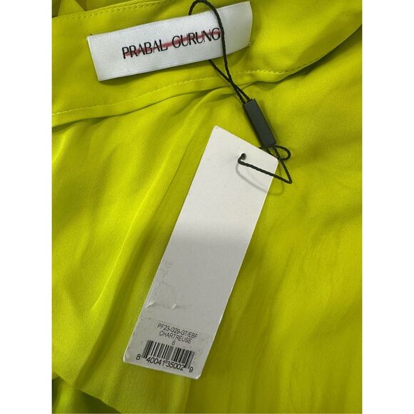 Prabal Gurung Feather & Flower Appliqué Sari Gown In Chartreuse Size 6 $3495 - Picture 11 of 12